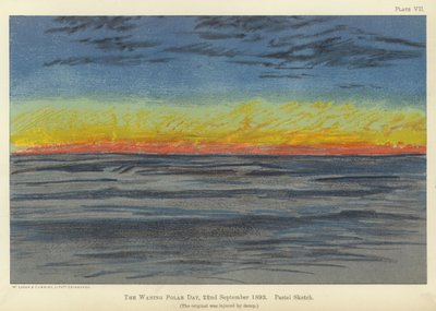 Den aftagende polardag, 22. september 1893, pastelskitse (farve litho) af Fridtjof Nansen