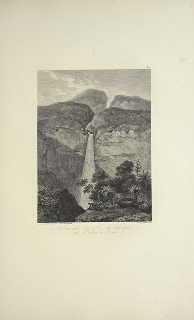 Falls of the Rio de Vinagre, nær Purace-vulkanen, tegnet af Koch, graveret af Arnold, illustration fra 