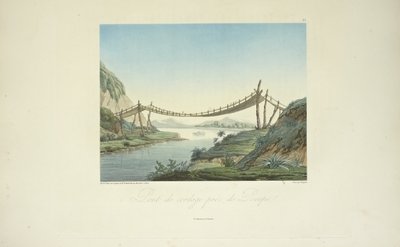 Rope Bridge nær Penipe, tegnet af Marchais, graveret af Bouquet, illustration fra 