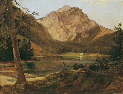 Den forreste Langbathsee med Höllengebirge af Friedrich August Mathias Gauermann