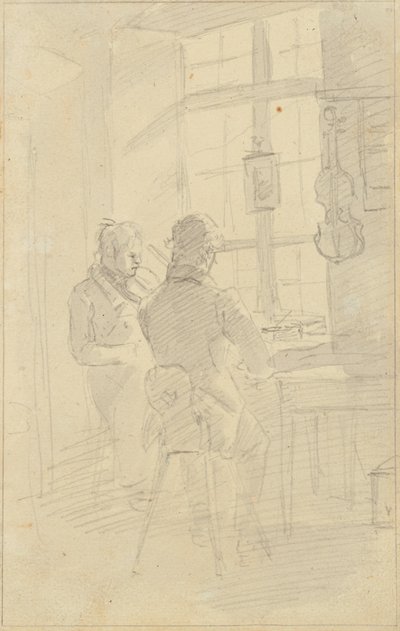 To mænd spiller violin af Friedrich August Mathias Gauermann