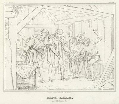 King Lear, Act III, Scene 6 (gravering) af Friedrich August Moritz Retzsch