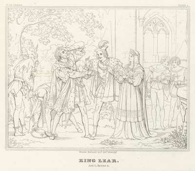 King Lear, 1. akt, scene 4 (gravering) af Friedrich August Moritz Retzsch