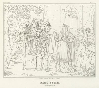 King Lear, 1. akt, scene 4 (gravering) af Friedrich August Moritz Retzsch