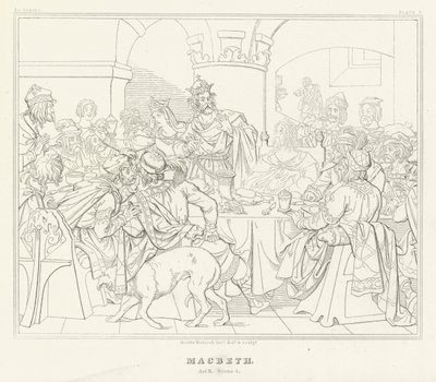 Macbeth, akt III, scene 4 (gravering) af Friedrich August Moritz Retzsch