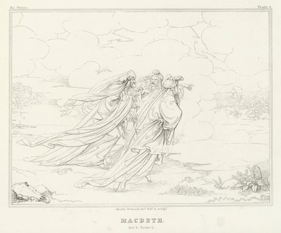 Macbeth, Akt I, Scene 1 (gravering) af Friedrich August Moritz Retzsch