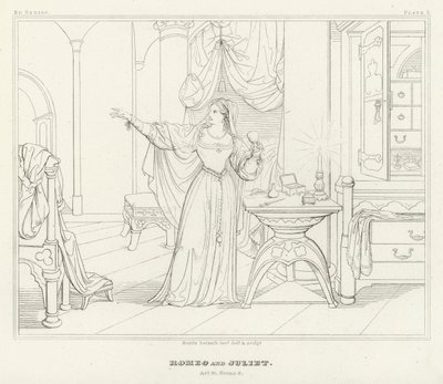 Romeo og Julie, akt IV, scene 3 (gravering) af Friedrich August Moritz Retzsch