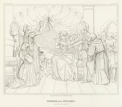 Romeo og Julie, akt IV, Scene 5 (gravering) af Friedrich August Moritz Retzsch