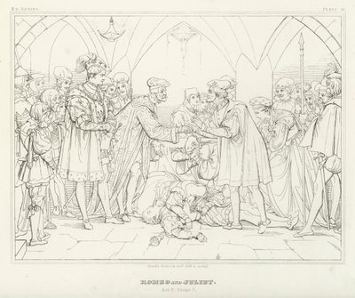 Romeo og Julie, 5. akt, scene 3 (gravering) af Friedrich August Moritz Retzsch