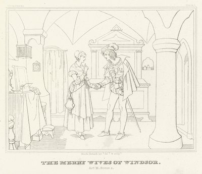 The Merry Wives of Windsor, Act III, Scene 4 (gravering) af Friedrich August Moritz Retzsch