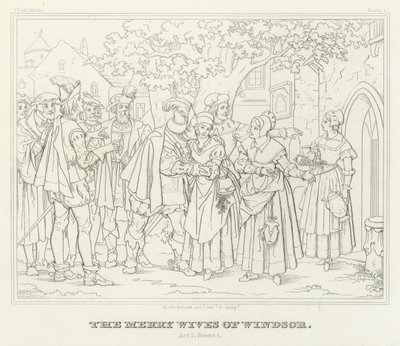 The Merry Wives of Windsor, Act I, Scene 1 (gravering) af Friedrich August Moritz Retzsch