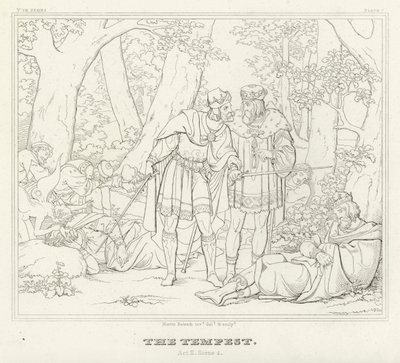 The Tempest, Act II, Scene 1 (gravering) af Friedrich August Moritz Retzsch
