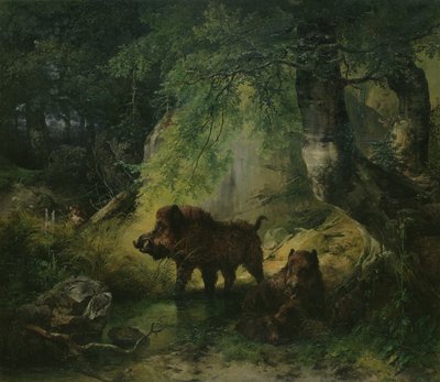 Vildsvin og ulv af Friedrich Gauermann