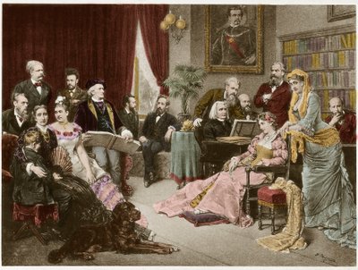 Richard Wagner og Liszt i Bayreuth med Cosima og Siegfried - efter Fritz Georg Papperitz af Friedrich Georg Papperitz