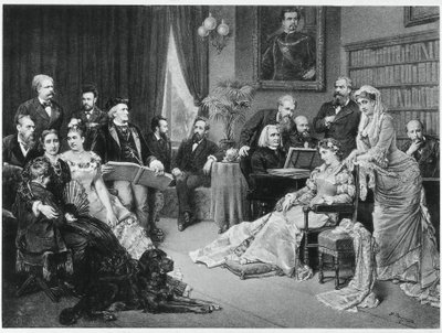 Richard Wagner og Liszt i Bayreuth med Cosima og Siegfried - efter Fritz Georg Papperitz af Friedrich Georg Papperitz
