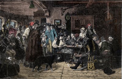 Schlesiens krig: Rekruttering til den schlesiske hær - Schlesien-krigene (1740-1763): Rekruttering af tropperne fra Frederik II af Preussen, kendt som den Store (1712-1786) - 1882 - Træsnit af Hiddemann, Friedrich (1829-1892) af Friedrich Hiddemann