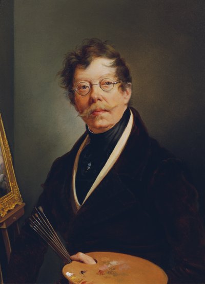 Selvportræt ved staffeliet af Friedrich Johann Gottlieb Lieder