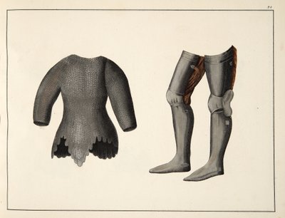 Rustning, plade fra A History of the Development and Customs of Chivalry, af Dr. Franz Kottenkamp, udgivet af Carl Hoffmann, 1842 af Friedrich Martin von Reibisch