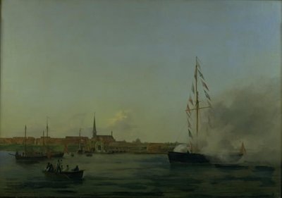 Havnen ved Nyborg. I forgrunden kutteren "Neptun" af Friedrich Theodore Kloss