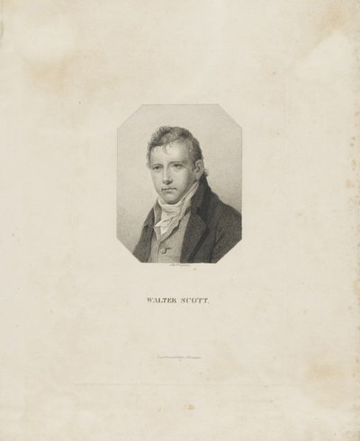 Portræt af den historiske romanforfatter og digter Sir Walter Scott 1771-1832, ca 1825. af Friedrich Wilhelm Bollinger