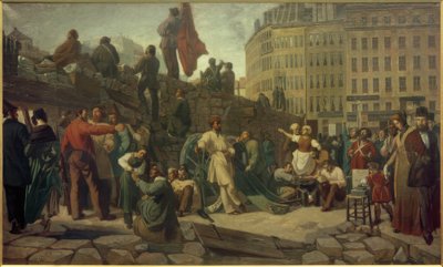 Februarrevolutionen 1848, Paris Barrikader / Gem. Martersteig af Friedrich Wilhelm Martersteig