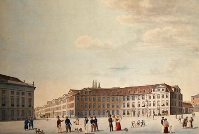 Kongens plads i Kassel (pen og akvarel på papir) af Friedrich Wilhelm Selig