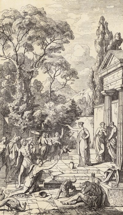 Circe udøver sin magi (gravering) af Friedrich the Elder Preller