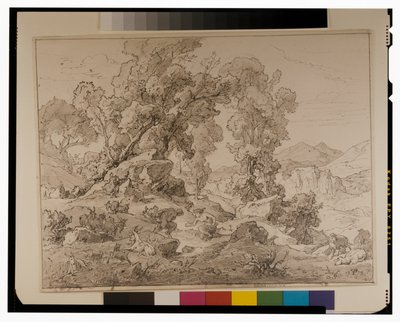 Faun og nymfe i arkadiske landskab af Friedrich the Elder Preller