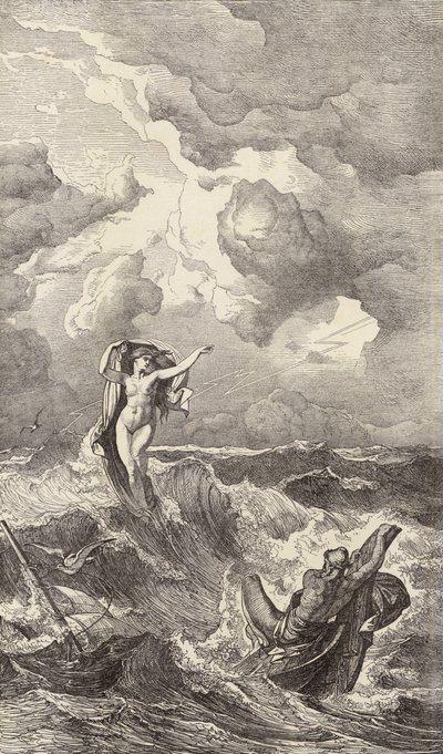 Leucothea og Odysseus (kobberstik) af Friedrich the Elder Preller