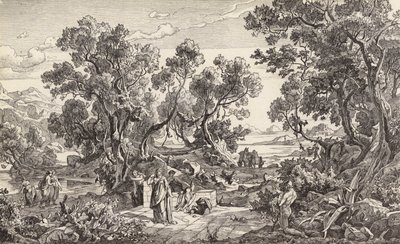 Nausicaa og Odysseus (kobberstik) af Friedrich the Elder Preller
