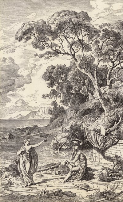 Odysseus og Kalypso (kobberstik) af Friedrich the Elder Preller
