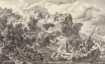 Odysseus forlader kyklopernes ø (kobberstik) af Friedrich the Elder Preller