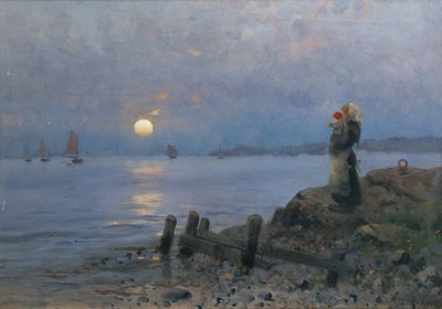 Kvinde og barn på stranden af Frithjof Smith-Hald