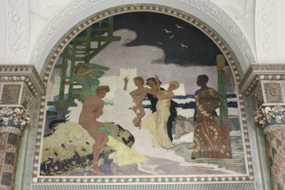 Vægmaleri i skalhallen på Kurhaus Wiesbaden af Fritz Erler