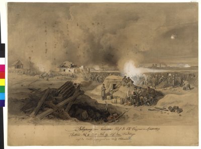 Belejring af Komorn af de k.k. tropper i april 1849 (akvarel på papir) af Fritz L