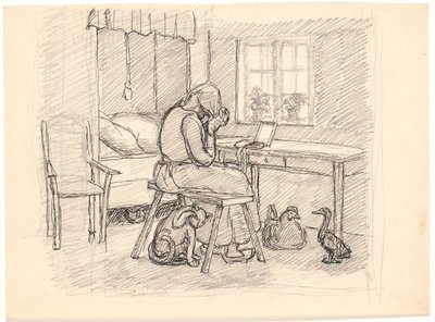 Den gamle kvinde fletter sit hår af Fritz Syberg