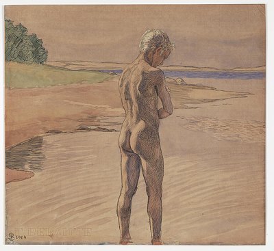 Hans stående i vandet. Motiv fra Fyns Hoved af Fritz Syberg