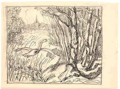 Landskab med lettende svane af Fritz Syberg