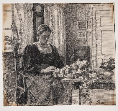 Min hustru (fru Anna Syberg) binder krans af Fritz Syberg