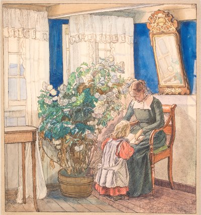 Moder og barn ser billeder (Anna og Hans Syberg) af Fritz Syberg