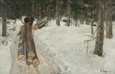 Kørsel af tømmer af Fritz Thaulow