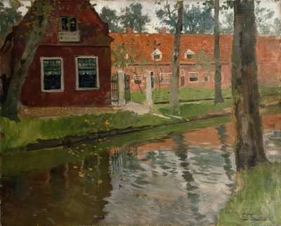 Fra Vollendam, rødt hus, vand af Fritz Thaulow