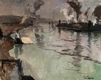 Røgpæle langs floden af Frits Thaulow