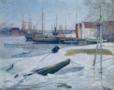 Vinter i havnen, Oslo fjord af Fritz Thaulow