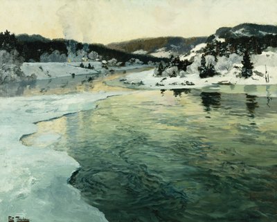 Vinter på Mesna-floden nær Lillehammer, ca. 1905-06 af Frits Thaulow
