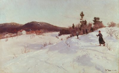 Vinter med skiløber af Fritz Thaulow