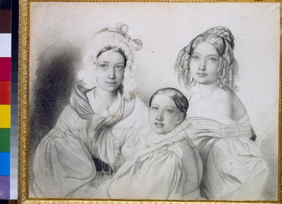 Portrætter af grevinderne Praskovia (1817-1835), Nadezhda (1822-1840) og Maria (1813-1849), døtre af den russiske prins Piotr Viazemski (Pierre Wiazemsky) (1792-1878) - Tegning af Bruni (Fidelio) 1799-1875) af Fyodor Bruni