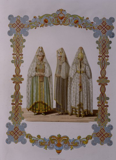 Kostumer af Jomfruer fra Torzhok Fra serien Clothing of the Russian State, 1851 af Fyodor Grigoryevich Solntsev