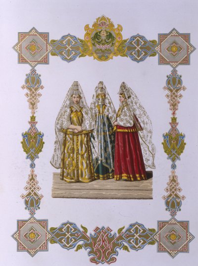 Summer Costumes of Women fra Torzhok Fra serien Clothing of the Russian State, 1851 af Fyodor Grigoryevich Solntsev