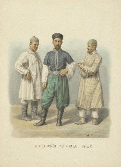 Kazan-tatarer, illustration fra serien Clothing of the Russian State, 1869 af Fyodor Grigoryevich Solntsev
